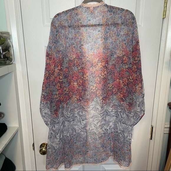 VICTORIA’S Secret Floral Blue & Pink Long open Robe Kimono M/L - Picture 5 of 7